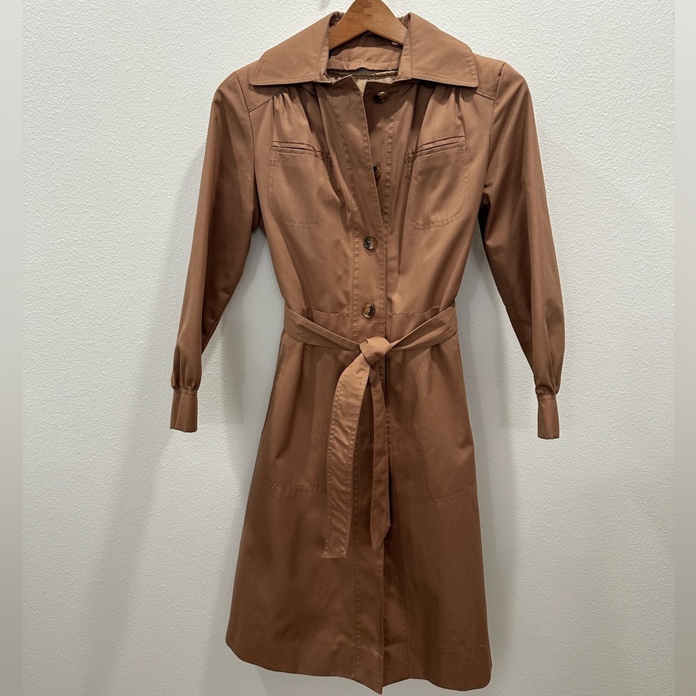Vintage Nordstrom Brass Plum Trench Coat long jacket fully lined tan brown belt